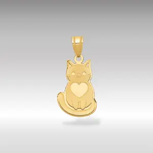 14K Gold Laser-Cut Cat with Heart Pendant