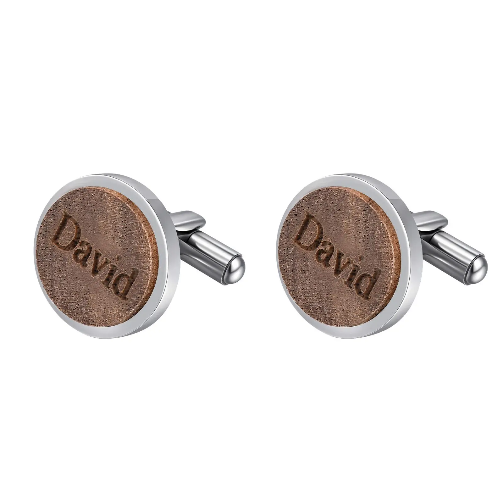 Vnox Free Custom Name Cufflinks Gifts for Men,Stainless Steel Round Wood Shape Shirt Cuff Links,High End Gentle Fathers Day Gift