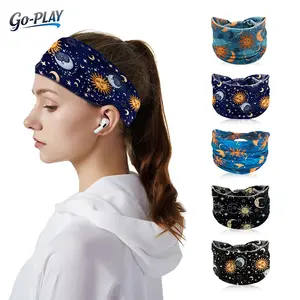 5 Pack Women Sun Moon Stars Boho Wide Headbands with Earbud Holder | BohoTok HairTok YogaTok GymTok That Girl Aesthetic Non Slip Elastic Soft Turban Hair Wraps | Hair Accessories for Yoga Gym Daily Wear Women Girls