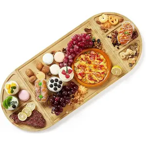 Cheese Board Set of 3 with Magnetic, Large Bamboo Serving Board Tray with 5 Built-in Compartments and Deep Juice Grooves, Cheese Platter for Kitchen, Party, Wedding