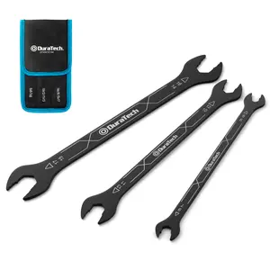 DURATECH 4-in-1 Super-Thin Open End Wrench Set, 3-Piece, 12 Sizes, Ultra-Slim Wrench Set for Tight Spaces and Thin Nuts, Rolling Pouch Included