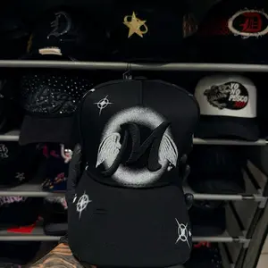 1:1Thirty One Hats El Mago Graffiti G5 Black Cap with Winged Logo and Star Design