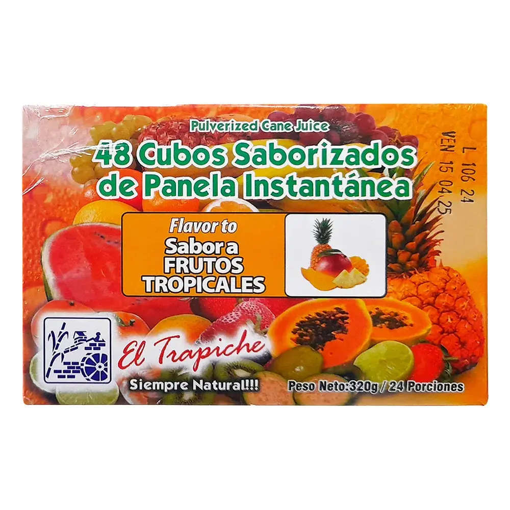 El Trapiche Panela Cubes Tropical Fruits Flavor 48 Count (320g / 11.29 oz) – Unrefined Cane Sugar Cubes – Imported from Colombia