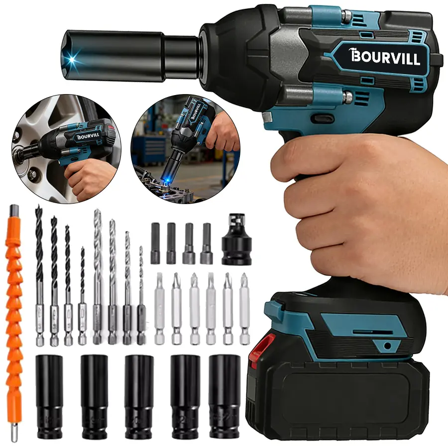 700N.m  Cordless impact Electric Wrenches, All-Metal Electric Wrenches with 2 * 3.0Mah, 3-IN-1 Electric impact Wrench with 5 Sleeves, High Torque 1/2 Electric Wrenches