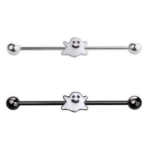 Ghost Industrial Barbell 14G 316L Surgical Steel Steel Black Halloween