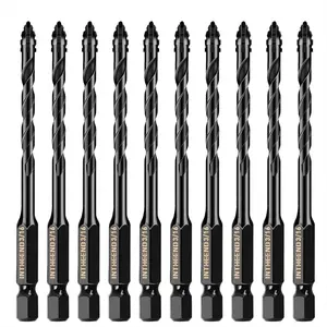 10Pcs Masonry Drill Bit Set, 3/16" Upgrade Serrated Cross Edge Concrete Drill Bit Set, Industrial Cement Drill Bits for Brick/Tile/Glass/Wood/Plastic, Hex Shank Cross Tip Drill Bits