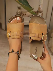 Women's Fashionable Plain Color Slides, Casual Comfortable Soft Sole Slippers for Summer, Lightweight Breathable Shoes for Daily Wear