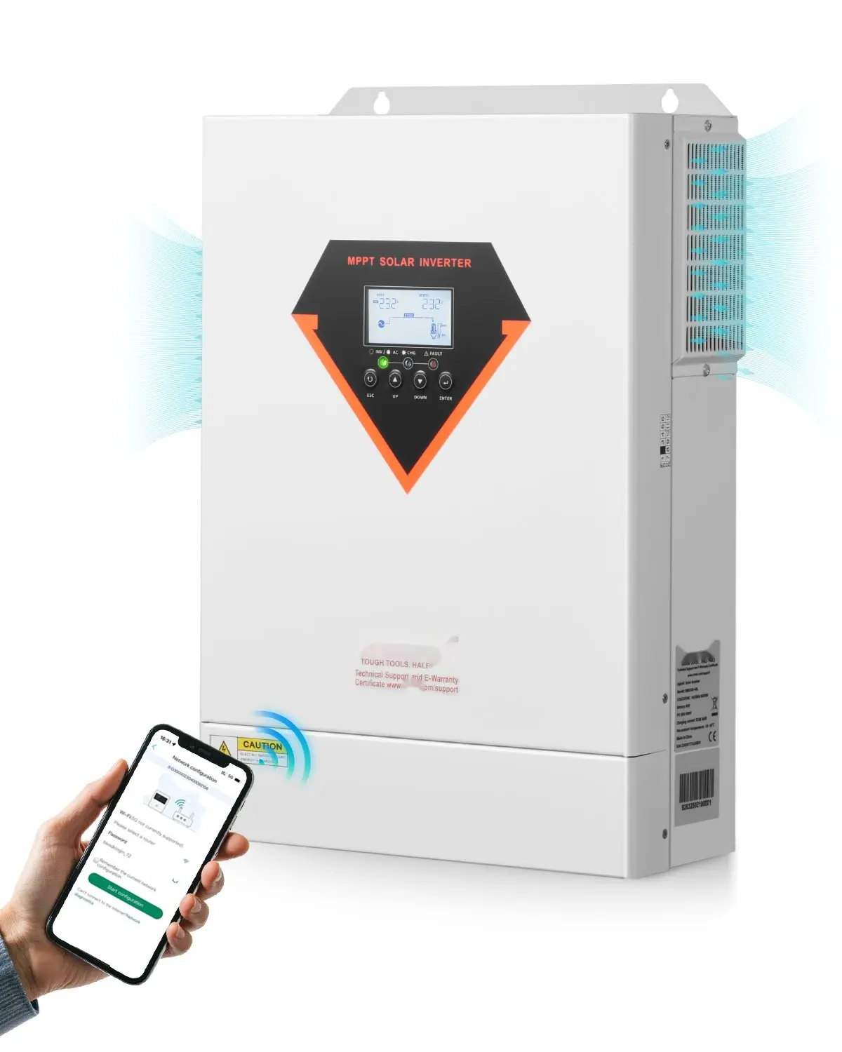 Hybrid Solar Inverter Charger 6000W 220/230V With Built-In 120A MPPT Controller, Pure Sine Wave Output, Inverter For Home Backup, Off-Grid And Grid-Tie Ready, Energy Storage System With Battery Charging