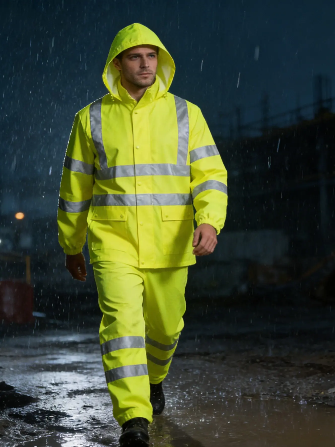 High Visibility Reflective Outdoor Raincoat for Men, 360° Reflective Strips, Waterproof Windproof, Ideal for Transportation, Construction, Fishing