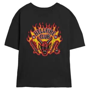 Junior's Stranger Things Distressed Hellfire Club Flame Badge T-Shirt