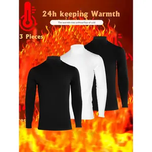 Men's 3pcs Thermal Underwear Set - High-neck Long-sleeved Tight-fitting Sportswear with Insulation Layer Suitable for Fitness, Running, Skiing And Outdoor Activities - Base Layer for Cold Winter Days (machine Washable), Fitness Clothing, High Neck long ba