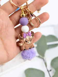 Boho Style Mini Beaded Keychain Wristlet, Macaron Color Floral Pattern Card Holder, Cute Farmhouse Design, Perfect Gift for Friends and Family, Round