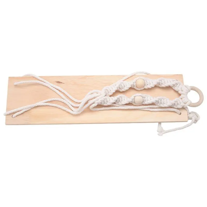 Cotton Macrame Wooden Wall Hanging Shelf for Small Animals - Boho Nursery Decoration, Minimalist Farmhouse Floating Plant Shelf with Wood Beads