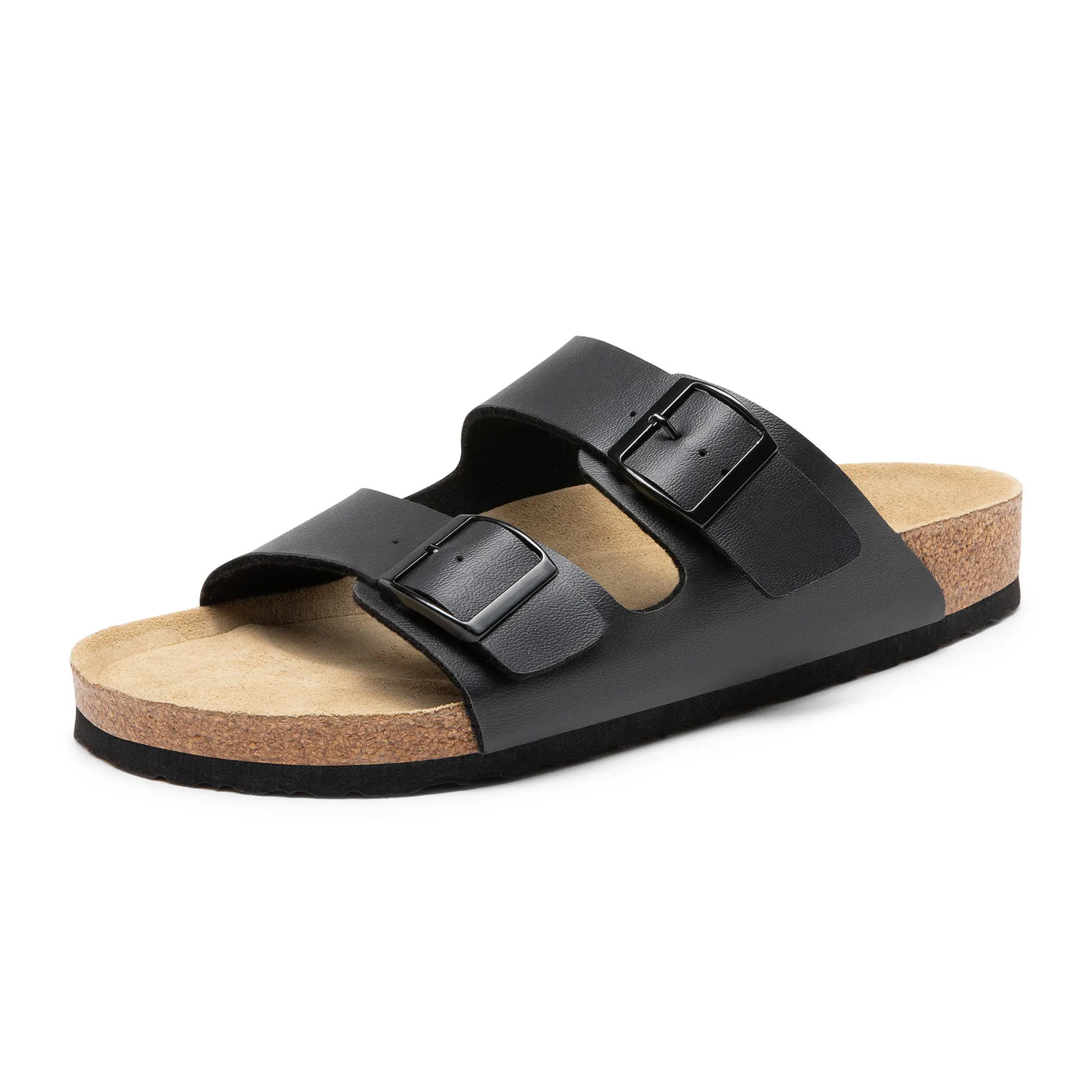 BRUNO MARC Men's Suede Double-Strap Slide Slippers with Sherpa Fleece Lining and Cork Footbed, Casual Slip On Shoes with Memory Foam Insole for Indoor Outdoor Wear, Footwear, Classic