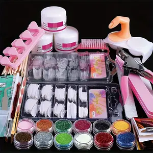 Nail Kit Set Professional Acrylic With Everything, 12 Glitter Acrylic Powder Kit Nail Art Tips Nail Art Decoration, DIY Nail Art Tool Nail Supplies acrylic nails kit Acrylic Nail Kit For Beginners (Professional)