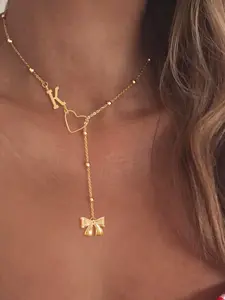 Women's Elegant Bow Initial Heart Pendant Necklace, Stainless Steel Beaded Chain, Simple Fashion Jewelry for All Seasons, Exquisite Jewelry Gift