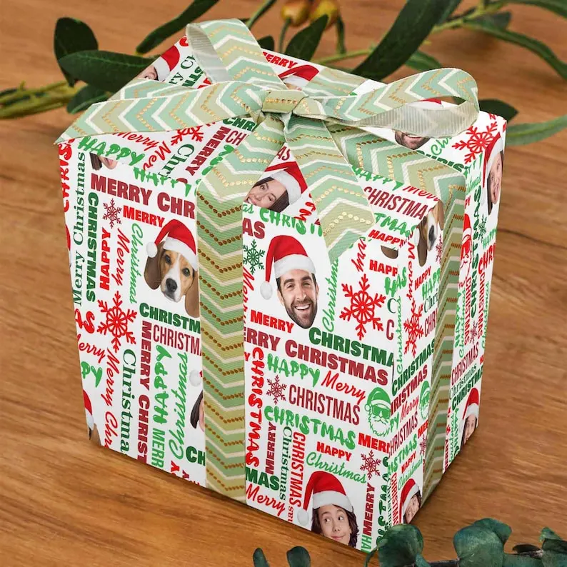Personalized Christmas Wrapping Paper: Custom Face & Text Wrap