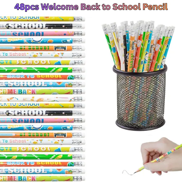 48PCS Assorted Colors HB No.2 Wood Body Pencils with Built-in Erasers, Office Stationery for Classroom Rewards, Teacher Supplies