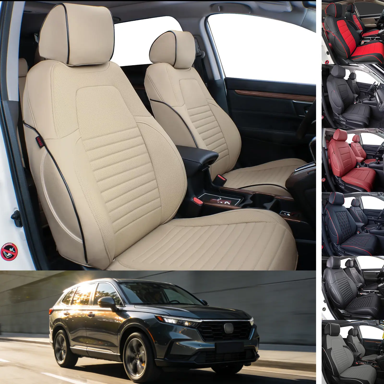 EKR Custom Fit Honda CRV Car Seat Covers (Fits 2012-2026 EX EX-L LX Sport Hybrid) Full Leather Black Waterproof Stain-Resistant Easy Install All-Season Car Seat Protection Interior Upgrade 2-Year Warranty fathersdaygift