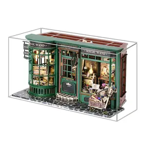 The Magic Shop With Dust Cover DIY Exquisite Ornaments 3D Miniature Dollhouses Decorations Mini Craft Kits Living Room Tabletop Decorations Holiday Gifts for Thanksgiving Halloween Christmas Birthdays （etc Tools Glue and Batteries Not Included）
