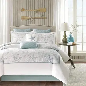 212 MAIN Maya Bay 4-Piece Cotton Fiber Embroidered Beach Theme Comforter Set, Full Size Bed, White