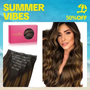 WENNALIFE 7pcs Seamless Clip In Hair Extensions 130g to 150g 14in-22in Dark Brown Balayage Remy Extensions Clip ins Natural Human Hair #Summervibes