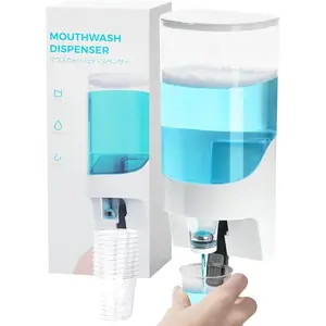 Mouthwash Dispenser for Bathroom, Plastic Mouthwash Dispenser Wall Mounted, 30.4oz(900ml) Mouthwash Container with 10 count  Cups,White