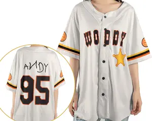 Cartoon Inspired Baseball Jersey – Woody & Andy 95 2-Sided Shirt, Lightweight Theme Park Vacation Outfit, Casual Sports Streetwear for Travel & Family Trips