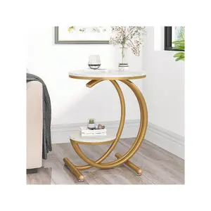 outstanding quality  Tribesigns Faux Marble Side Modern 2 Tier Round End With C Shaped Frame Coffee Accent Table For Living Room Bedroom Small Spaces