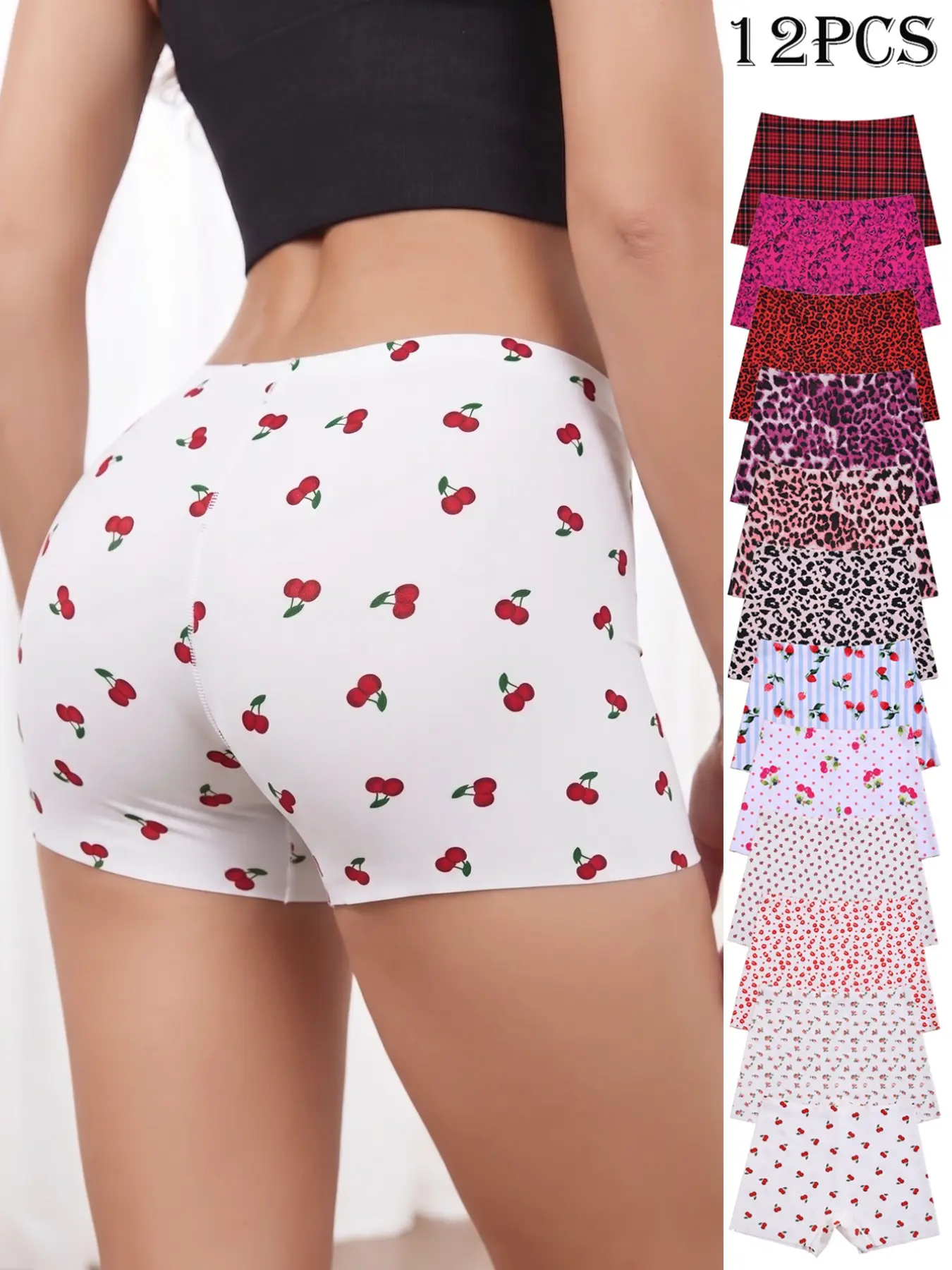 12 Pcs Colorblock Floral Print Seamless Breathable Design Boxer Briefs, Comfortable Breathable Elegant Women's Underwear, Ideal for Everyday Wear, Yoga, Gym