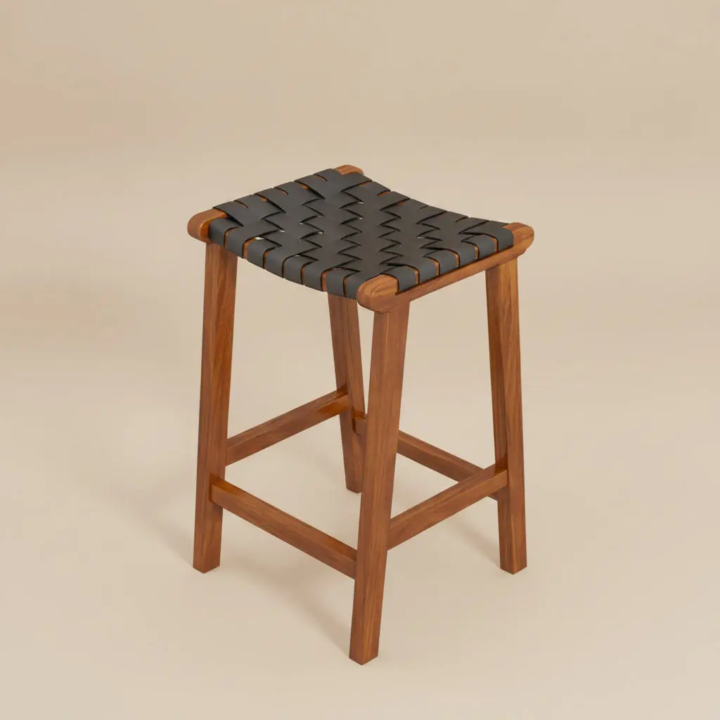 Andaman Black Leather Counter Stool