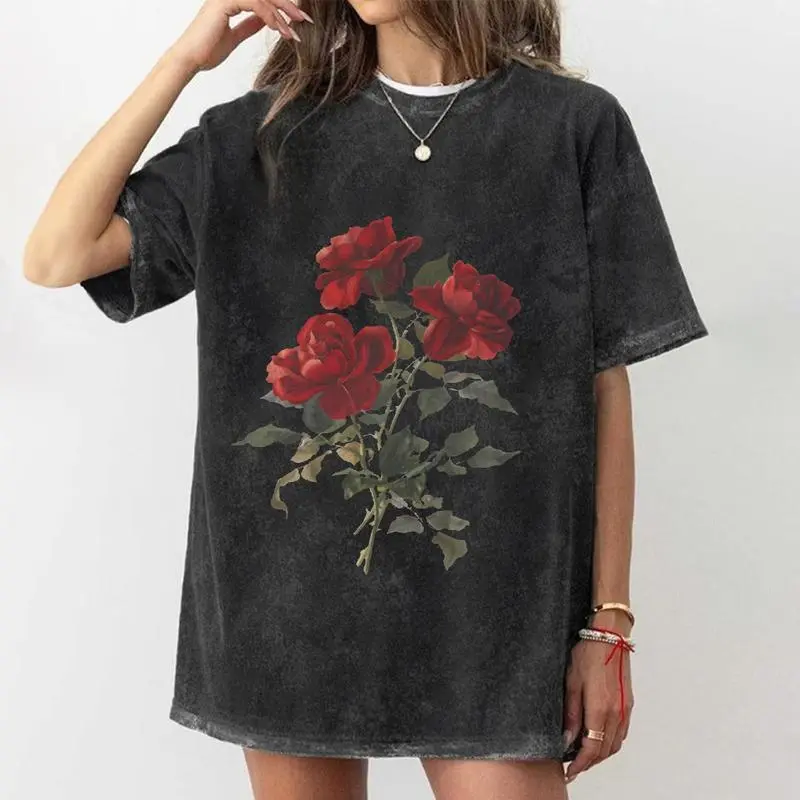 Vintage Bunch of Flowers Graphic Washed Tees – Boho Chic Outfit, Shirt, T-Shirts for Women, Romantic Aesthetic Shirt, Plus Size Tee, Summer Outfit summerwins,summerwins