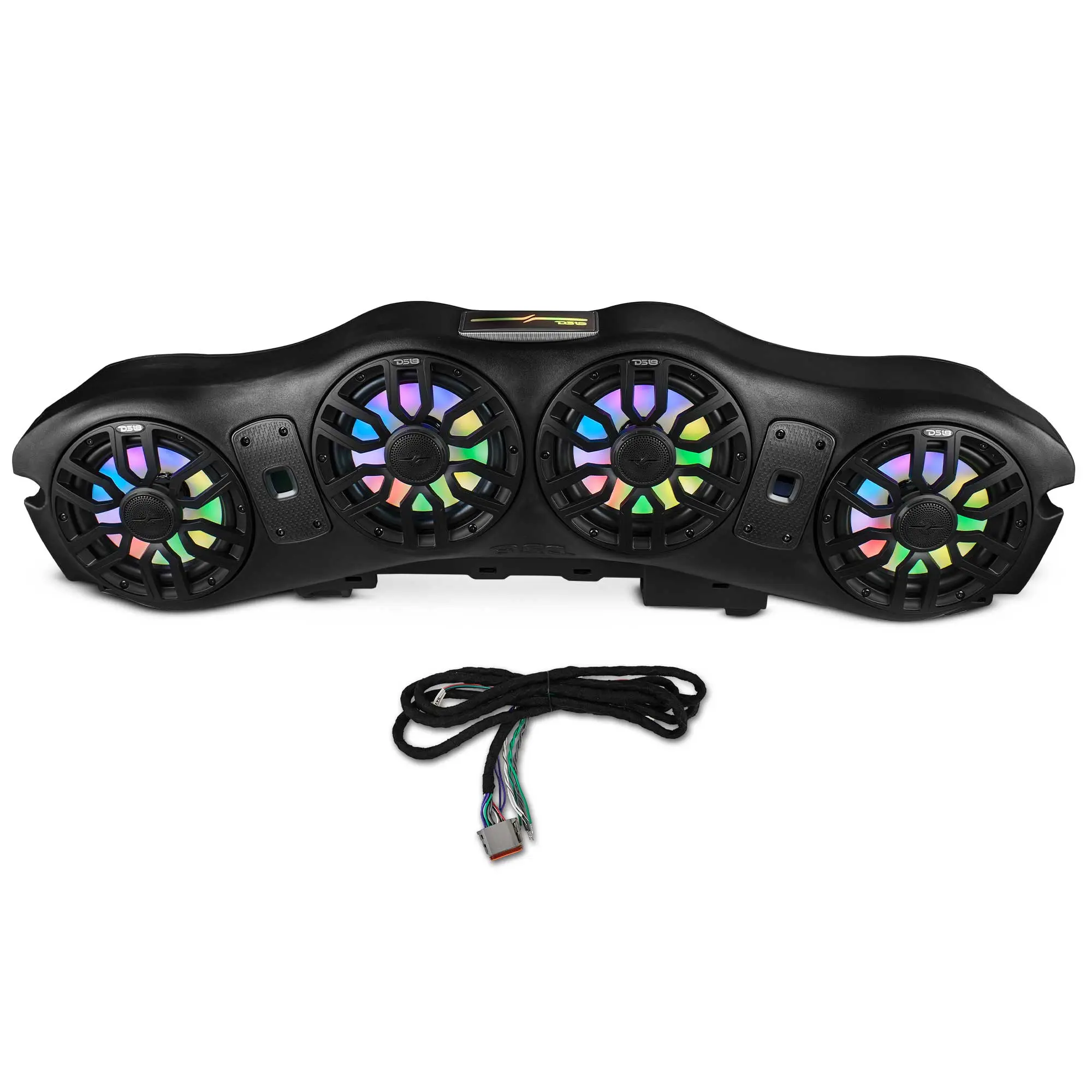 DS18 Rugged Car Audio Overhead Sound Bar for Jeep JL/JLU/JT 2024-Up, Direct Mount, 4 x 8in NXL-IQ8 Marine Speakers, Digital LED Logo Badge (LED Lights), Adventure-Ready, Delivers Ultimate Audio Experience