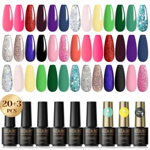 ROSALIND 23Pcs Gel Polish Set Glitter Red Pink Pure Mix-colors Nail Gel Set with Base Top Coat Requires UV Nail Lamp Suitable for All Season Gel Polish Series