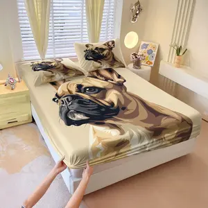 Cartoon Cute Fighting Dog Bed Sheet Set, 1 Bed Sheet With 2 Pillowcases, Cute Pet Style Bedding, Suitable For Bedrooms, Dormitories, And Guest Rooms, Suitable For Pet Enthusiasts