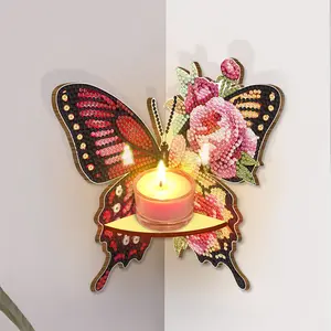 Beautiful Pattern Diamond Painting Wall Mounted Floating Shelf Diamond Painting Triangle Fan Shaped Rack for Kitchen Bedroom