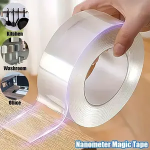1 roll Reusable Nano Tape - Double Sided, Transparent, Waterproof, Cleanable - Ideal for Kitchen and Bathroom Supplies