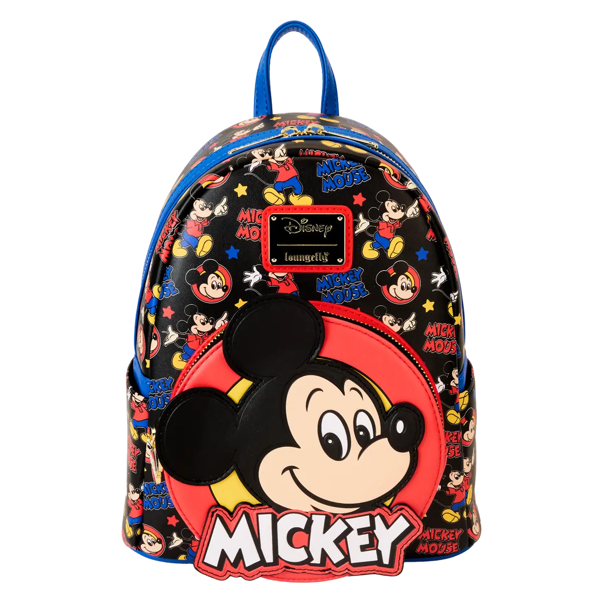 Mickey Mouse Classic All-Over Print Vegan PU Colorblock Mini Backpack - Character Backpacks with Adjustable Strap for Everyday Carry