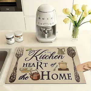 Kitchen Coffee Machine Mat, Anti-Slip Washable Algae Clay Drying Pad, Coffee Theme Design, Perfect Bar Decor, Absorbent Drainage Pad, Kitchen Decorative Placemat, Kitchenware, Home