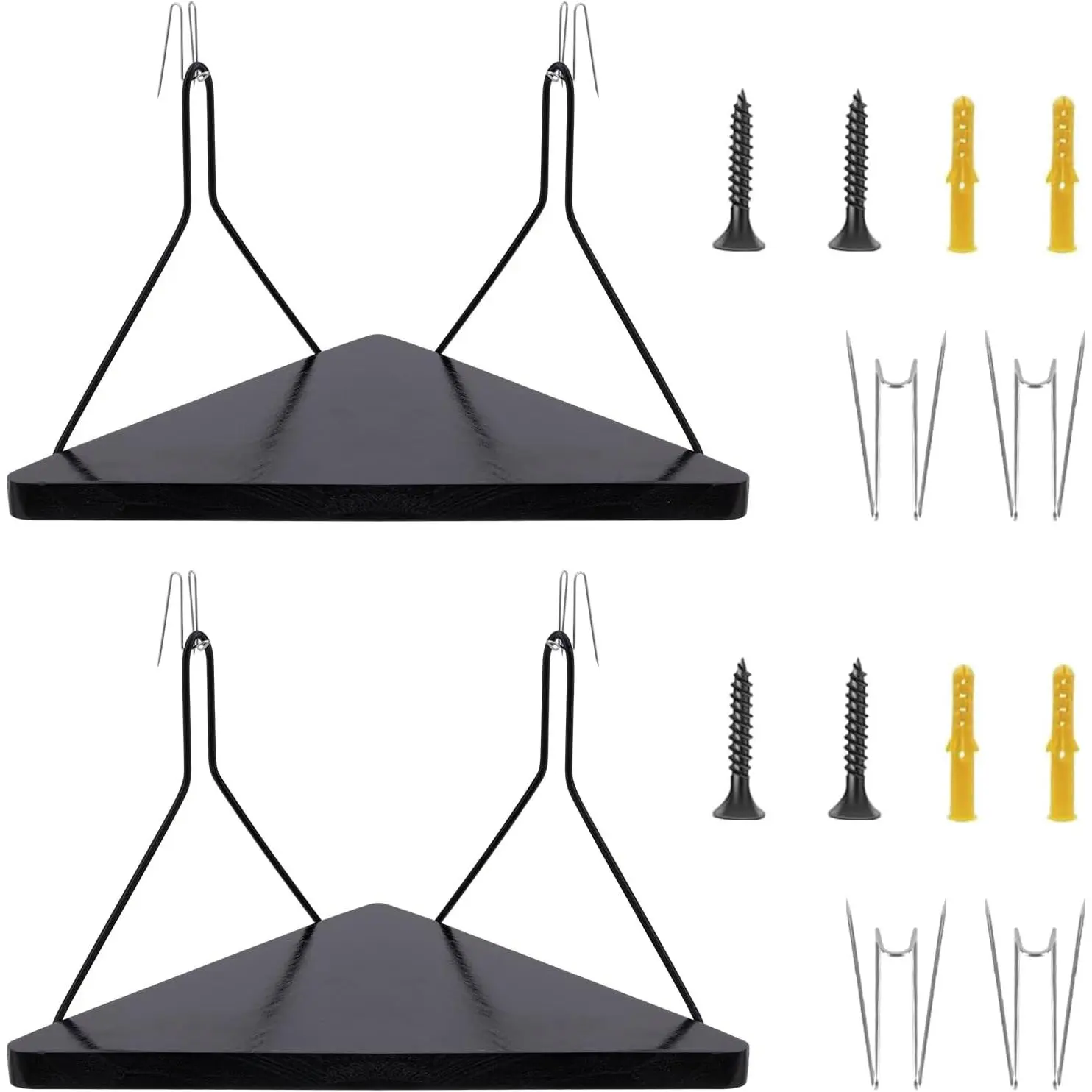 2 PCS 11.8" Black Fabric Wall Cubicle Shelf | Wooden Triangular Corner Shelf with Hooks | Office Display Storage Organizer for Small Planter Work Decor