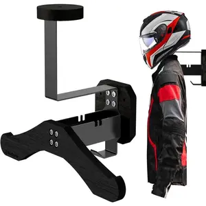 Helmet Holder- Motorcycle Helmet Rack Wall Mount , Solid Wood & Heavy Duty Steel Helmet Wall Mount for Motorcycle/Football/Cycling Skiing/Tactical Gear Wall Hanger