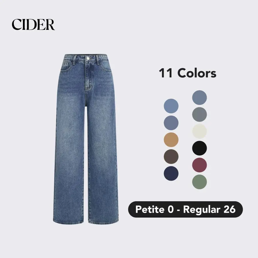 Cider Denim Solid Straight Leg Jeans, Bottom, Pants, Lady, Basic, Women, Blue Jeans, Full Length