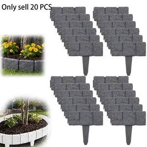20pcs Stone Effect Plastic Garden Edge Fence, Stone Texture Plastic Garden Border Fence, Durable Flower Bed Frame for Courtyard Decoration, for Small Garden Fence, Patio Decoration, Garden Edging Border