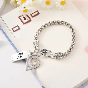 Naruto Konoha Bracelet Shinobi Village Logo Rebel Shinobi Forehead Guard Personality Alloy Hand Decoration Versatile Accessory Japanese Anime Peripheral mens bracelet money bracelet