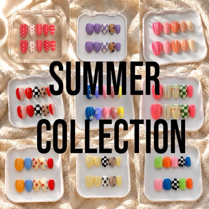 Press On Nails Summer Collection - Handmade Craftsmanship, Custom Sizes, Reusable, Perfect for Special Occasions & Everyday Look, Includes Nail Glue, File, Cuticle Pusher, Alcohol Prep Pad