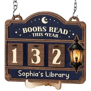 Customizable Handmade Read This Year Number Book Counter Plaque - Home Decor Bookshelf Sign, Room Accessories, Personalized Gift for Women Readers