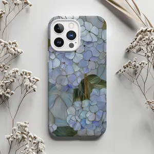 Stained Glass Style Blue Hydrangea Floral Vintage Silicone Cellphone Case, Tough Protection Accessory for Handheld Devices, Compatible with iPhone 13-17 Cover