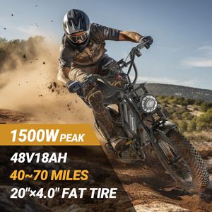VOLTVOGUE Electric Bike Peak Power 1500W Full Suspension E-Motorcycle, Top Speed 31MPH, Range 40-55 Miles, 48V 15.6Ah Removable Battery, 2-Seater, LED Headlights, 20-Inch All-Terrain Fat Tires, UL 2849 Certified