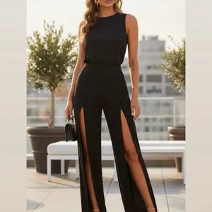 Luna Flow Pants - Black High-Waisted with Side Slits for a Chic Look