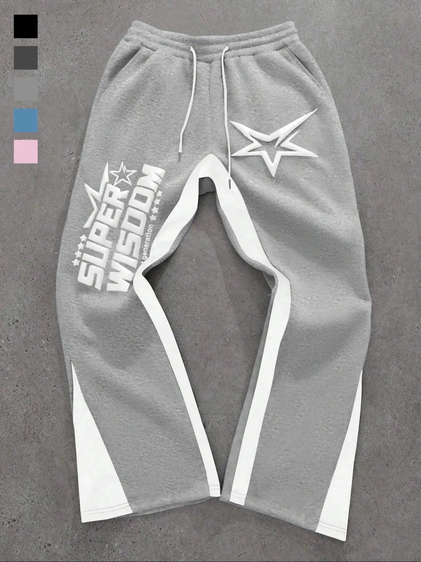 Y2K Men's Casual Colorblock Letter Print Drawstring Waist Sport Pants, Star Pattern Sports Pants, Mens Sportswear, Boyfriend Gift, Sports Bottoms, Athleisure Design Pants, Casual Sweatpants, Geometric Print Sweatpants, Athletic Bottoms